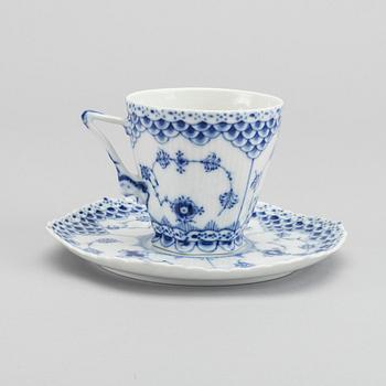 A set of 17 porcelain chocolat cups and saucers Musselmalet Royal Copenhagen Denmark.