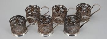 TEELASINPIDIKKEITÄ, 6 kpl, uushopeaa, Venäjä 1900-luvun loppupuoli.