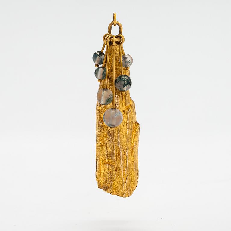 Björn Weckström, "Golden tree", a 14K gold pendant  with mossagates. Lapponia 1969.