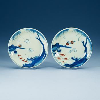 Two blue and white and iron red dishes, Ming dynasty, Tianqi (1621-27).