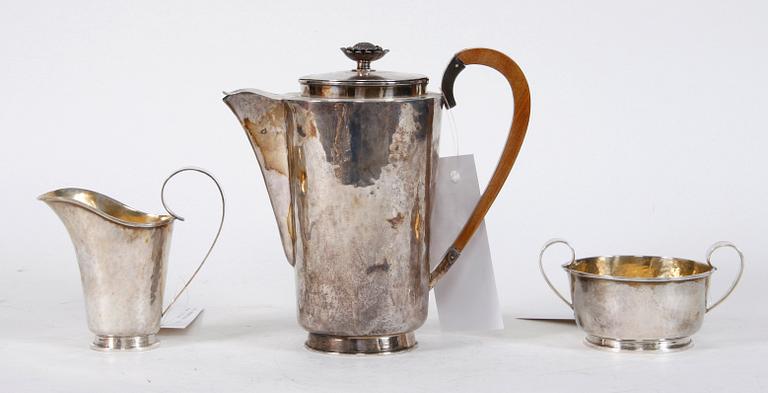 KAFFESERVISDELAR, 3 delar, silver,  ca 640 gram.