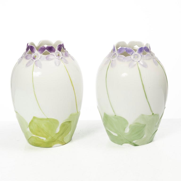 Alf Wallander, attributed to, vases, a pair, porcelain, Art Nouveau, Rörstrand, circa 1900.