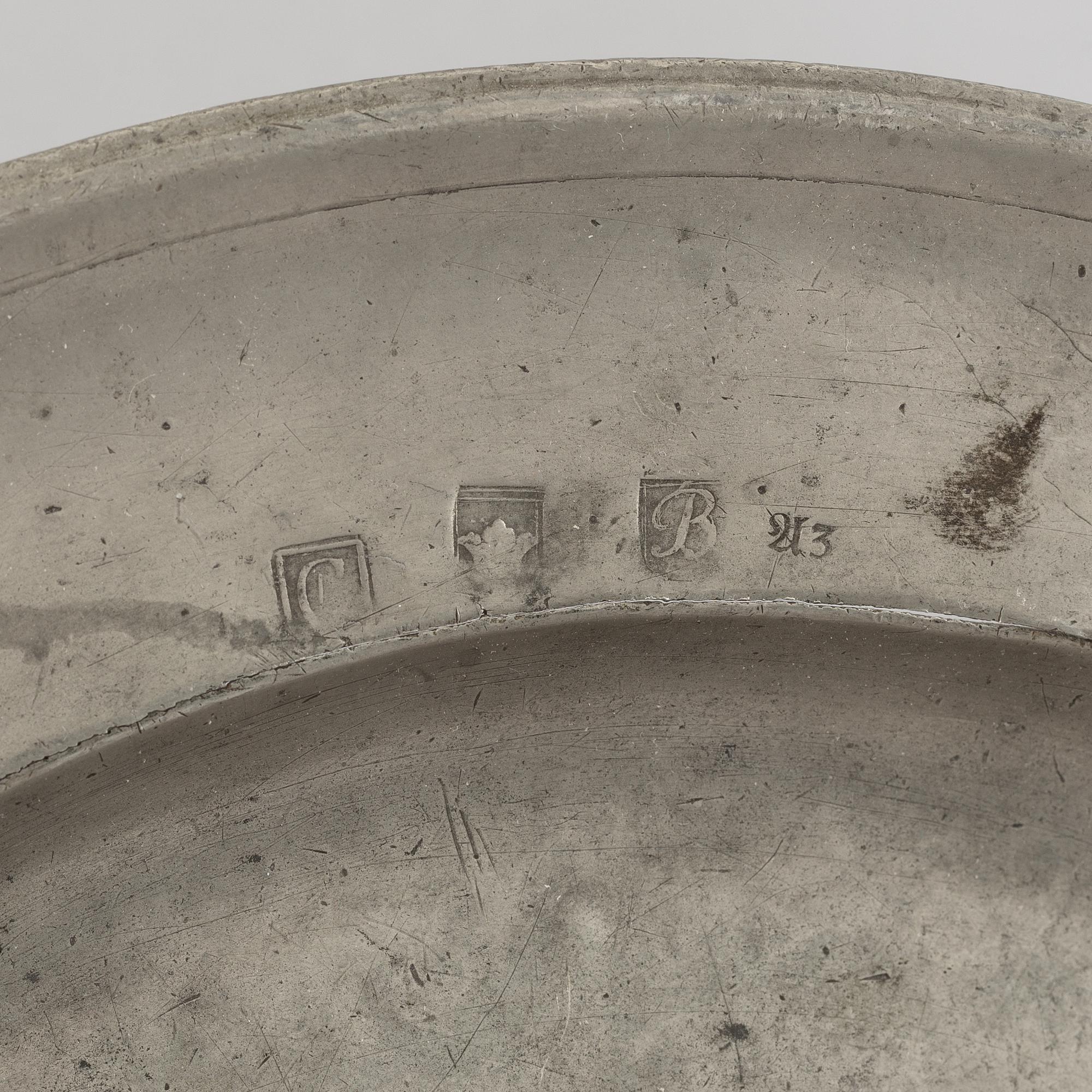 A group of six pewter dishes, different makers mark, most early 19th Century, Swedish/English.