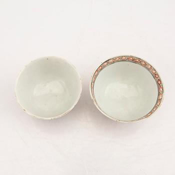 A det of two different porcelain famille rose cups 18th century.