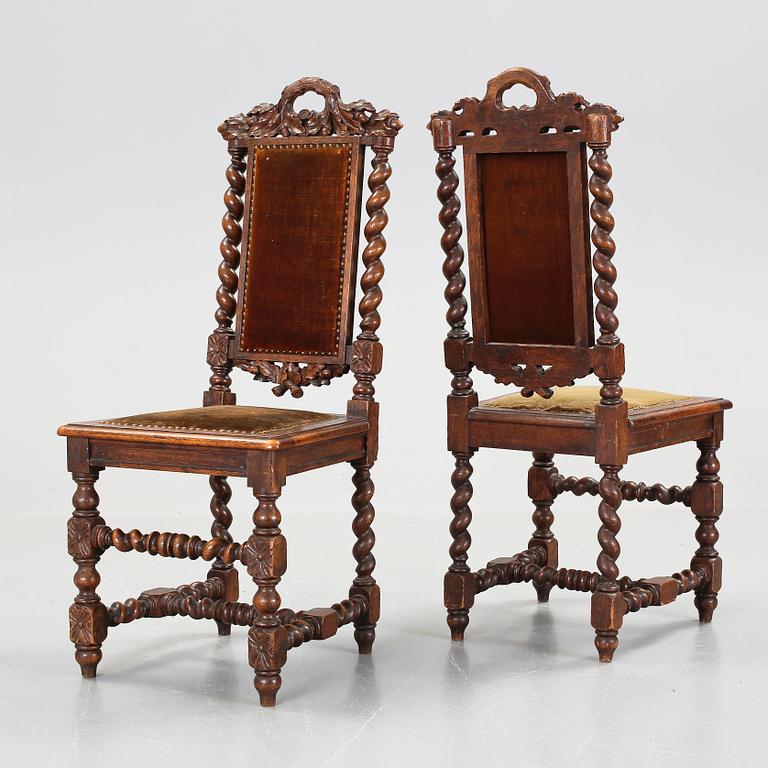 MATSALSSTOLAR, 12 st, barockstil, etikettmärkta CH. Benckert Jr, Stockholm, sent 1800-tal.