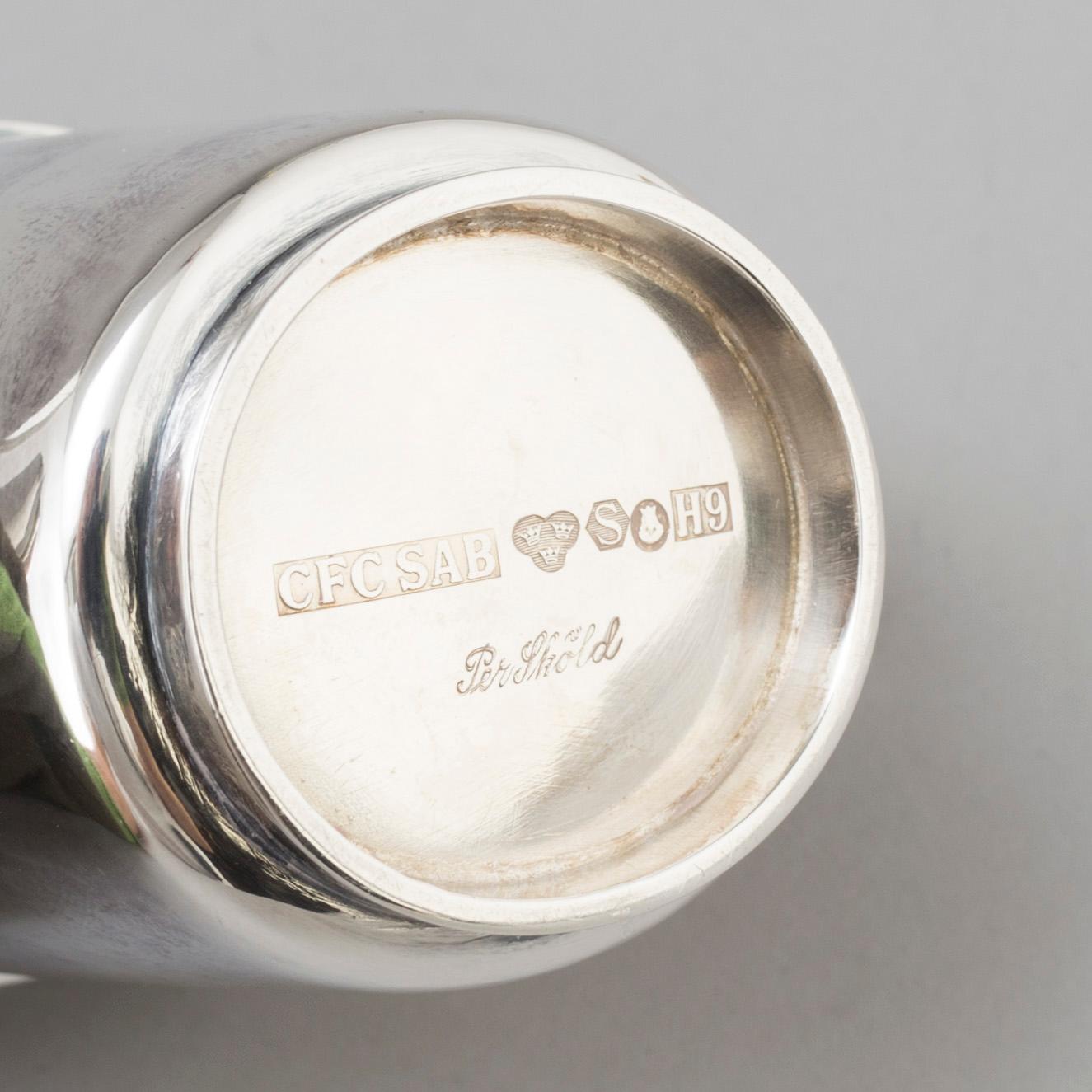 PER SKÖLD, kaffeservis, 
2 delar, silver, för Carlman Silversmide Aktiebolag, Stockholm, 1958.