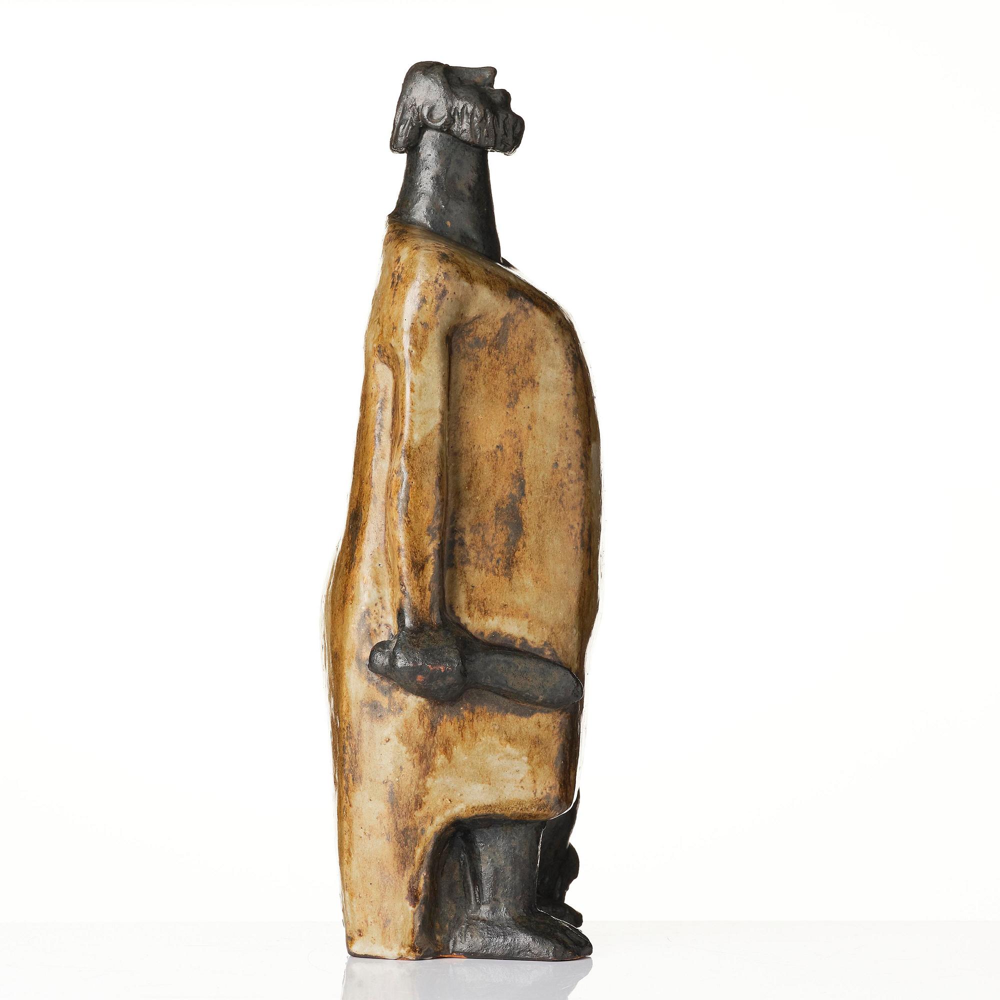 Åke Holm, a glazed stoneware sculpture, "David and Goliath", Höganäs 1950s.