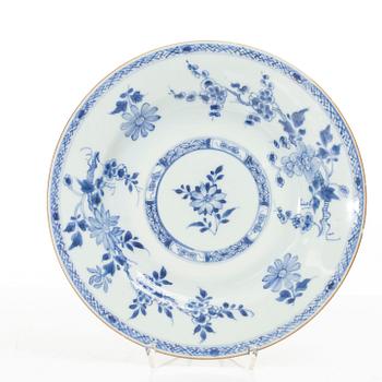 A set of five blue and white dinner plates, Qing dynasty, Qianlong (1736-95).
