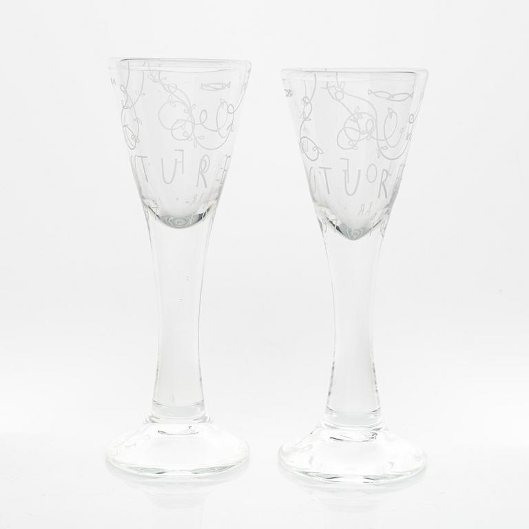 Jonas Bohlin, a pair of snapsglasses , numbered, for Sturehof jubilee 1997, Rejmyre.