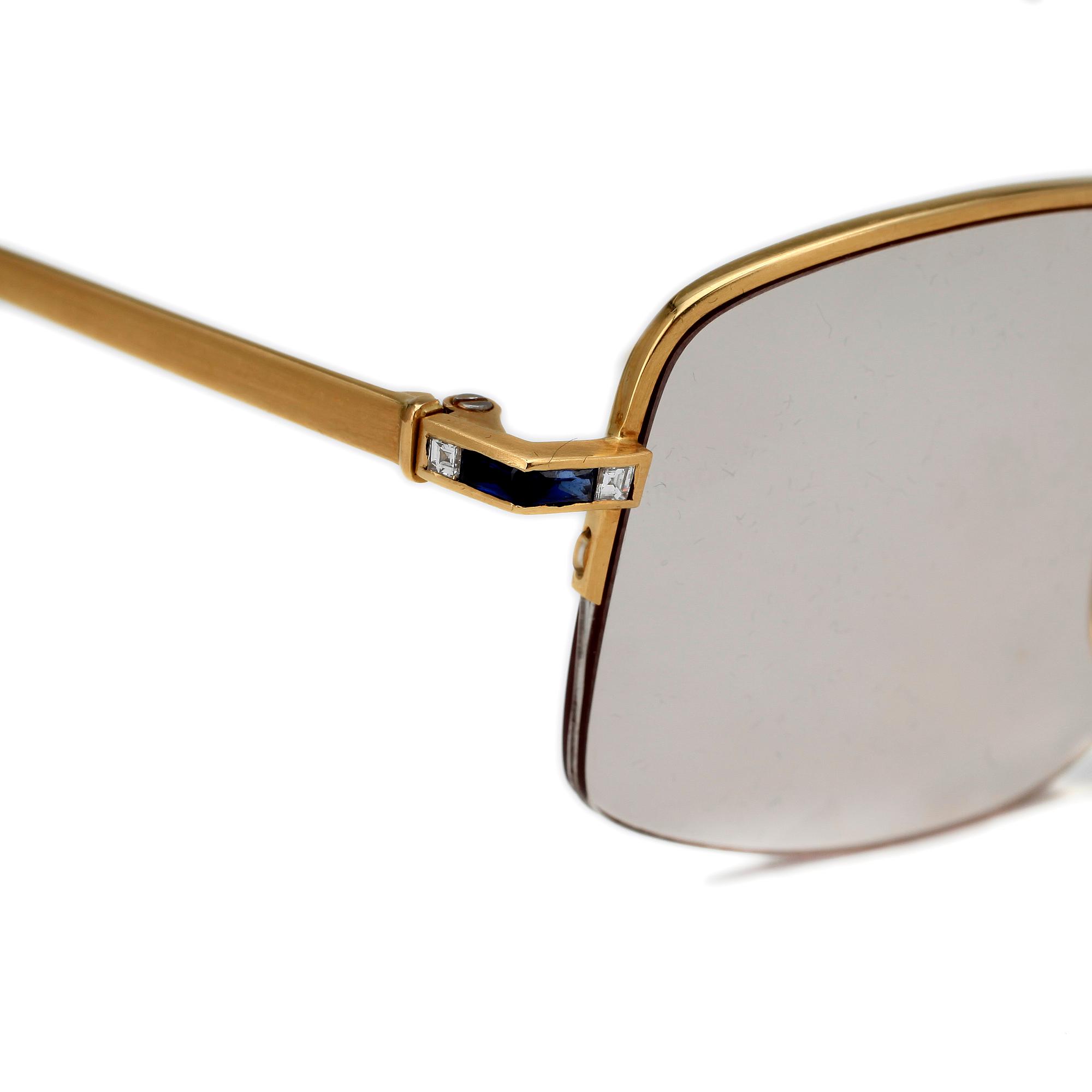 GLASÖGON, guld med carréslipade diamanteroch blå safirer. Lotus, Tyskland. Total vikt 33,2.