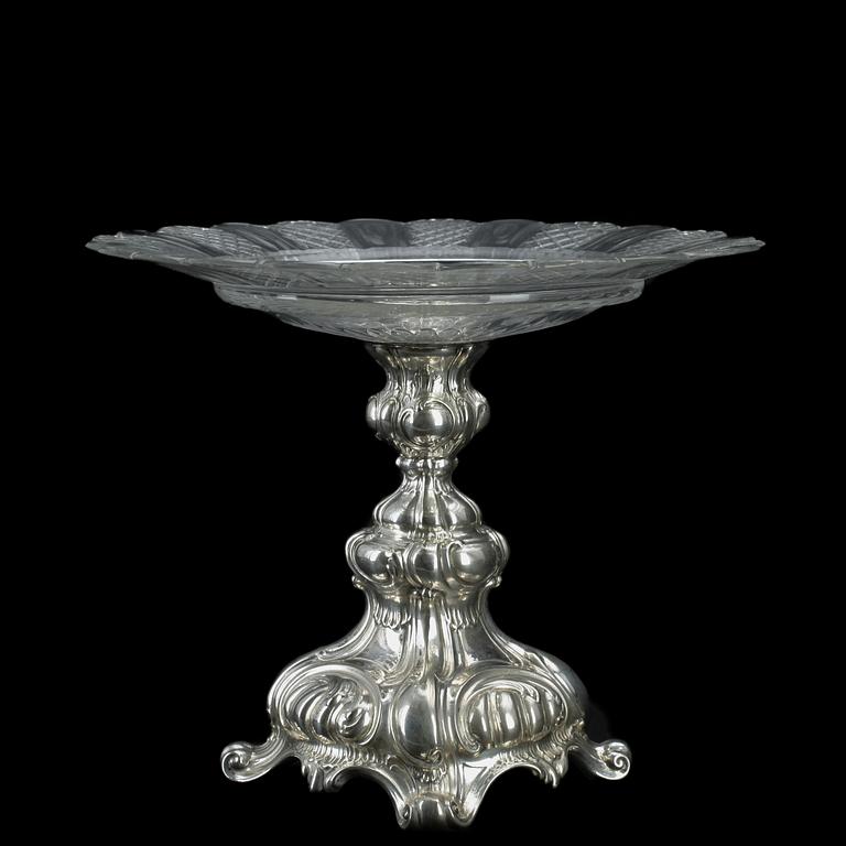 UPPSATSSKÅL, nysilver och glas, omkring 1900.