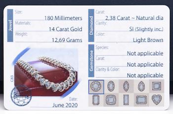 A 14K gold bracelet with light brown diamonds ca. 2.38 ct in total.