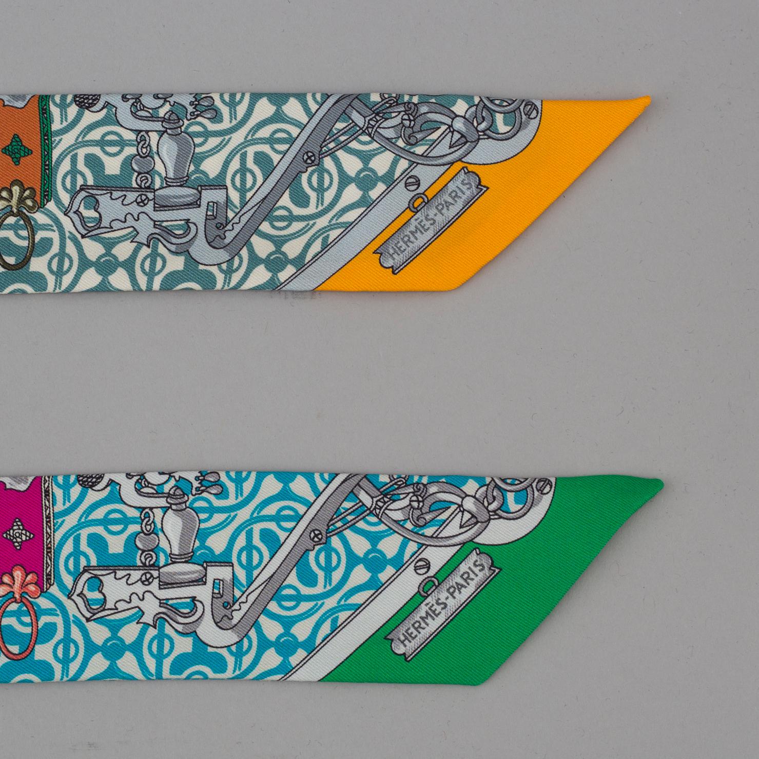 HERMÈS, "Twilly", scarf, 2 st.