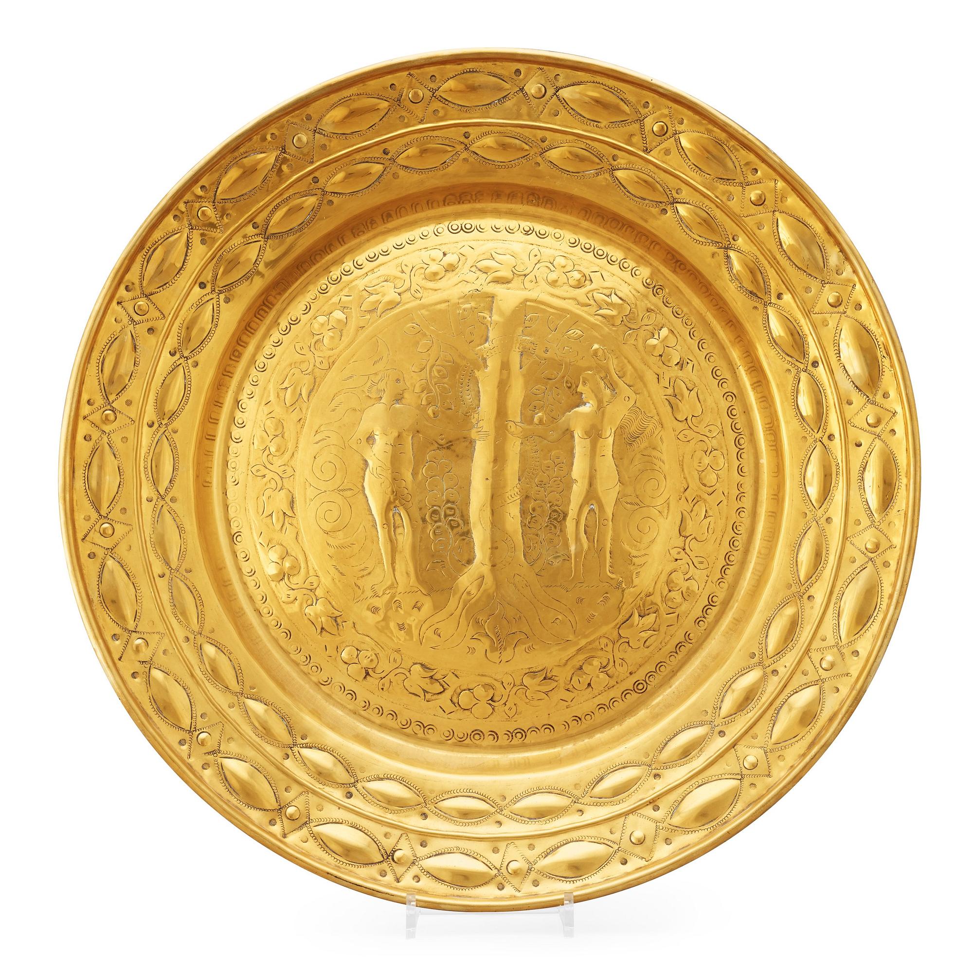 A brass alms dish, Flemish/Dutch, possibly möjligen Mechelen, 17/18th century.