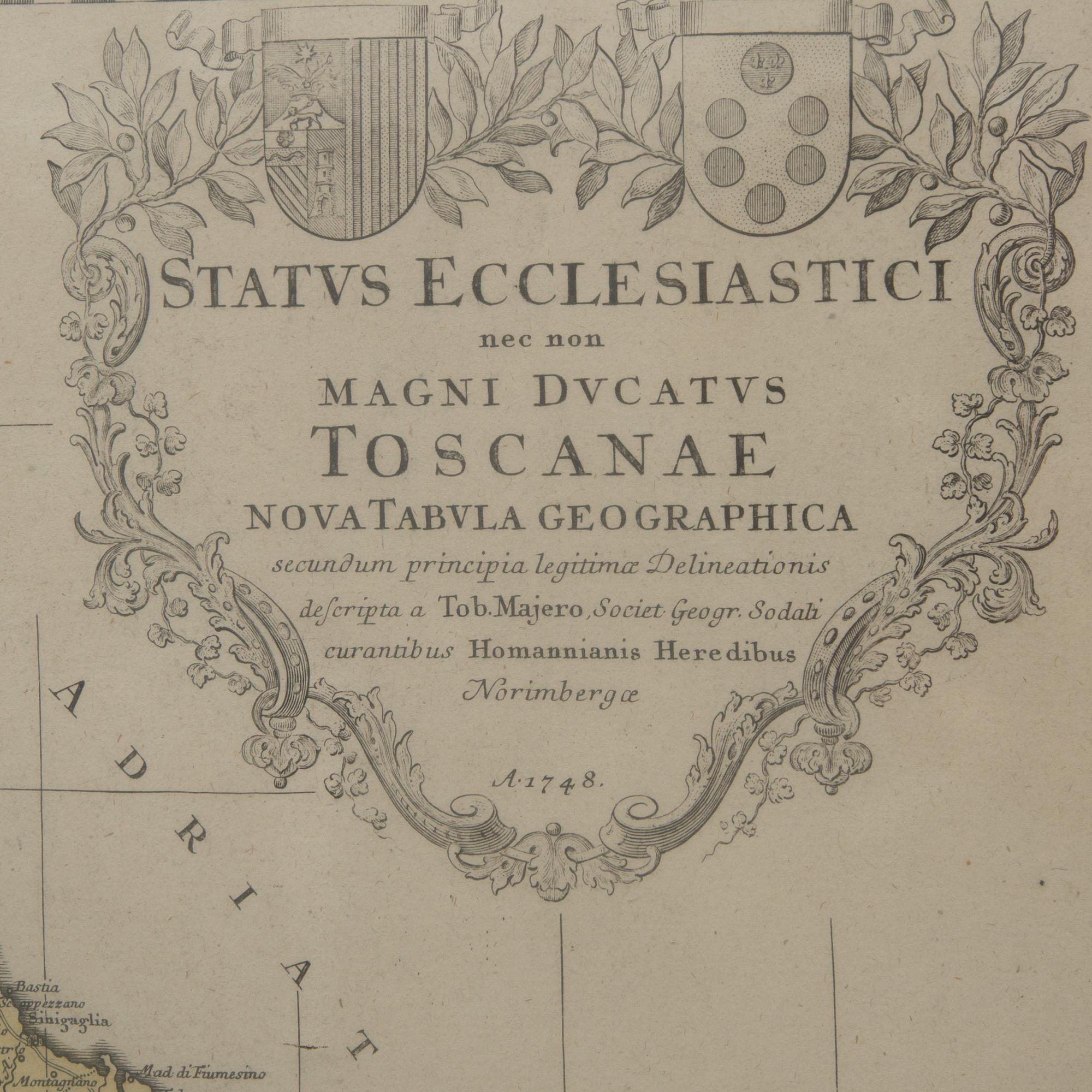KARTA, kolorerad, "Status Ecclesiastici nec non Magni Ducatus Toscanae". Nürnberg 1748.