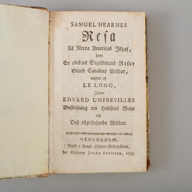 A book  Samuel Hearne, Edvard Umfreville m. fl. Stockholm 1798.