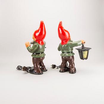 A set of two painted terracotta Heissner gnomes later part of the 20th century.