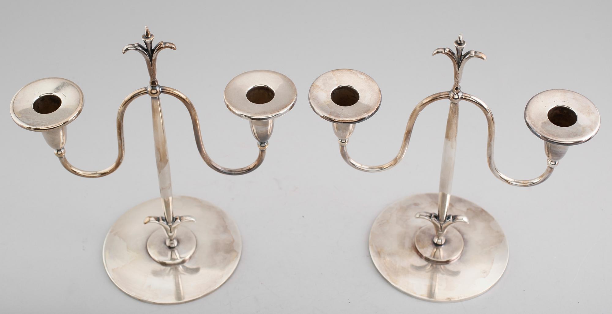 KANDELABRAR, 1 par, nysilver, 1930-tal.