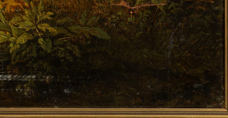 Unknown artist, 19th century, possibly Austria. Landscape with hunters and dogs.
