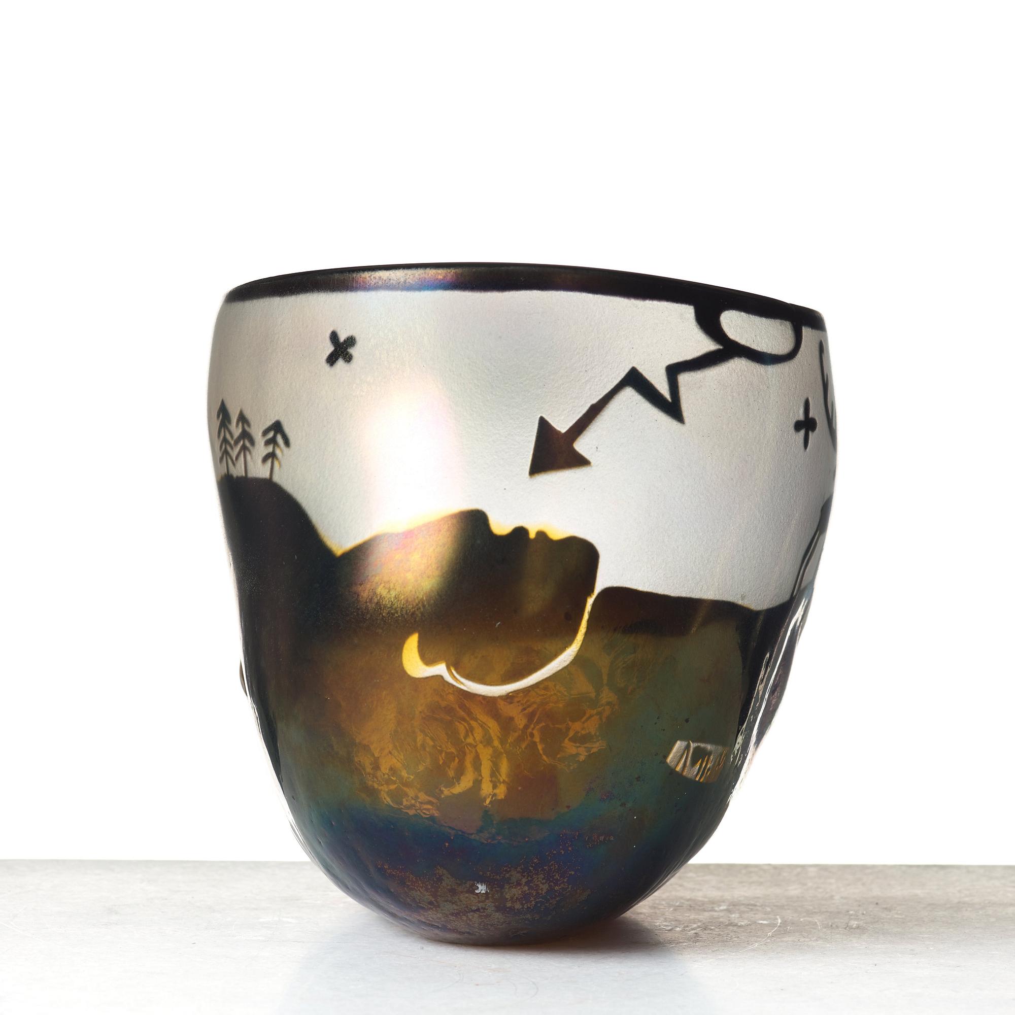 Bertil Vallien, a unique blasted glass bowl, Kosta, Sweden.
