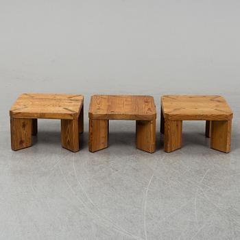 ROLAND WILHELMSSON, three pinewood stools, signed and dated 31/8 1967.