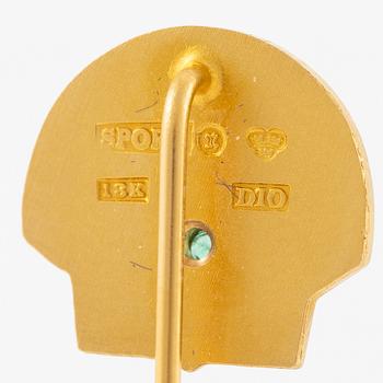 Slipsnålar, Sporrong,  ett par 18K guld med diamanter och grön sten.