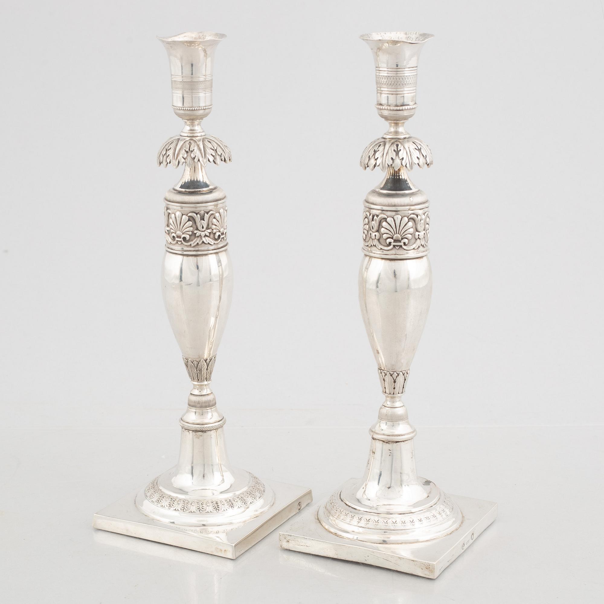Two early 19th century German silver candlesticks, Berlin and Breslau 1820-1850.