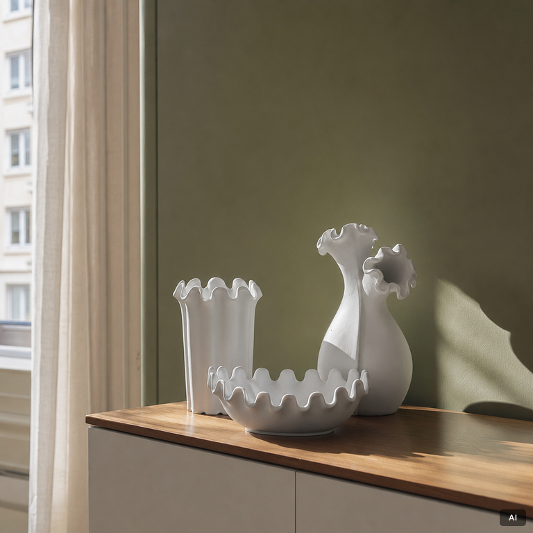 Wilhelm Kåge, two vases and a bowl from the series 'Våga', Gustavsberg, Sweden.
