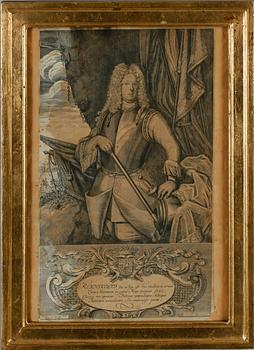 KOPPARSTICK, 2 st, 1700-tal, bla porträtt av Gustavus Otto Stenbock.