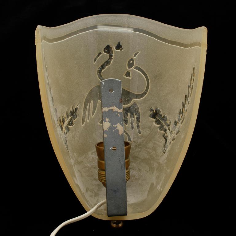 VÄGGLAMPA, glas, 1940-tal.