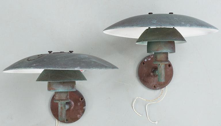 A pair of Poul Henningsen copper 'PH' wall lamps, Louis Poulsen, Denmark.