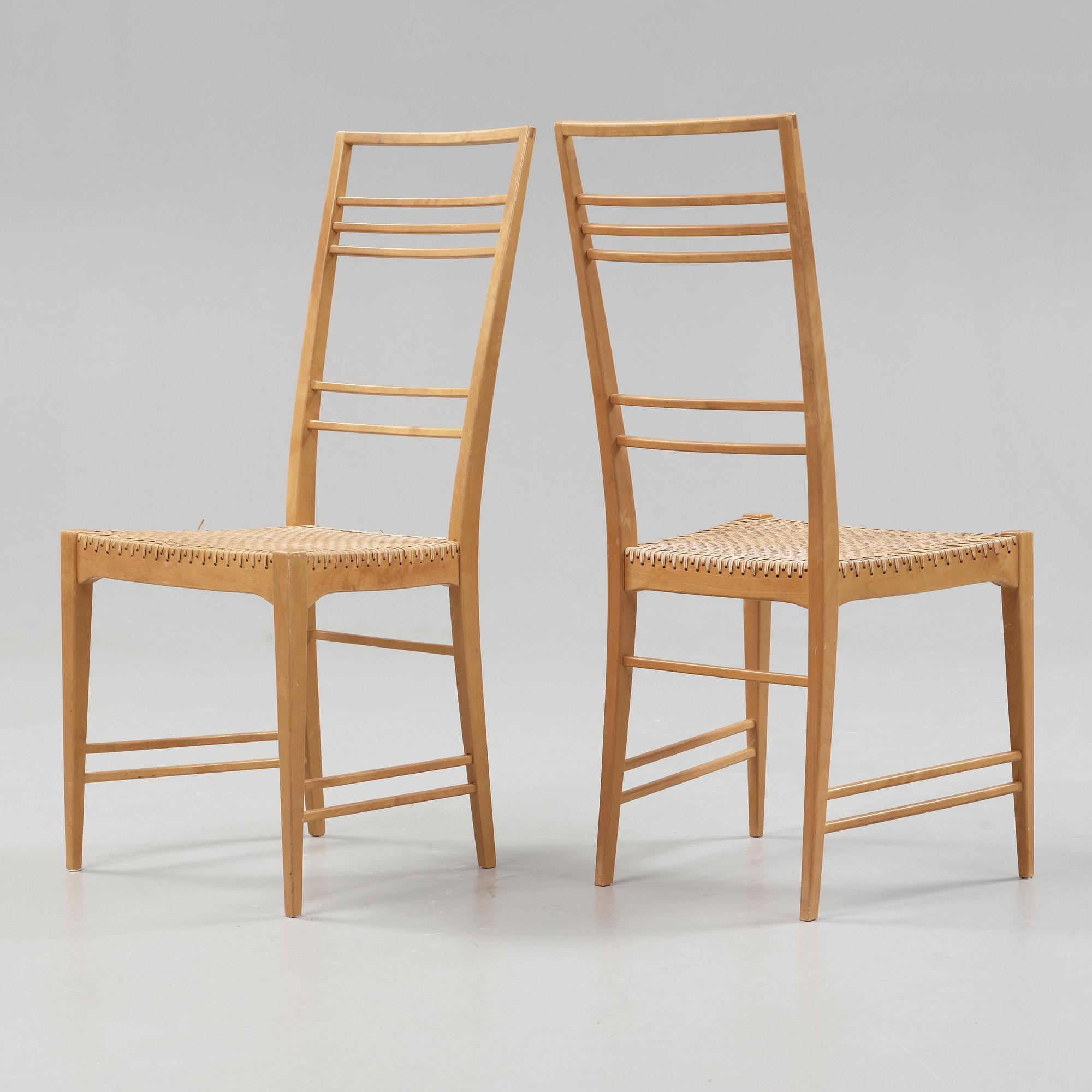 A set of six Erik Chambert 'Poem' birch and rattan dining chairs, Chambert's, Norrköping, Sweden, probably 1950's.