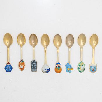 Anton Michelsen, Annual/Christmas cutlery, 8 pieces, gilt sterling silver and enamel, Denmark.