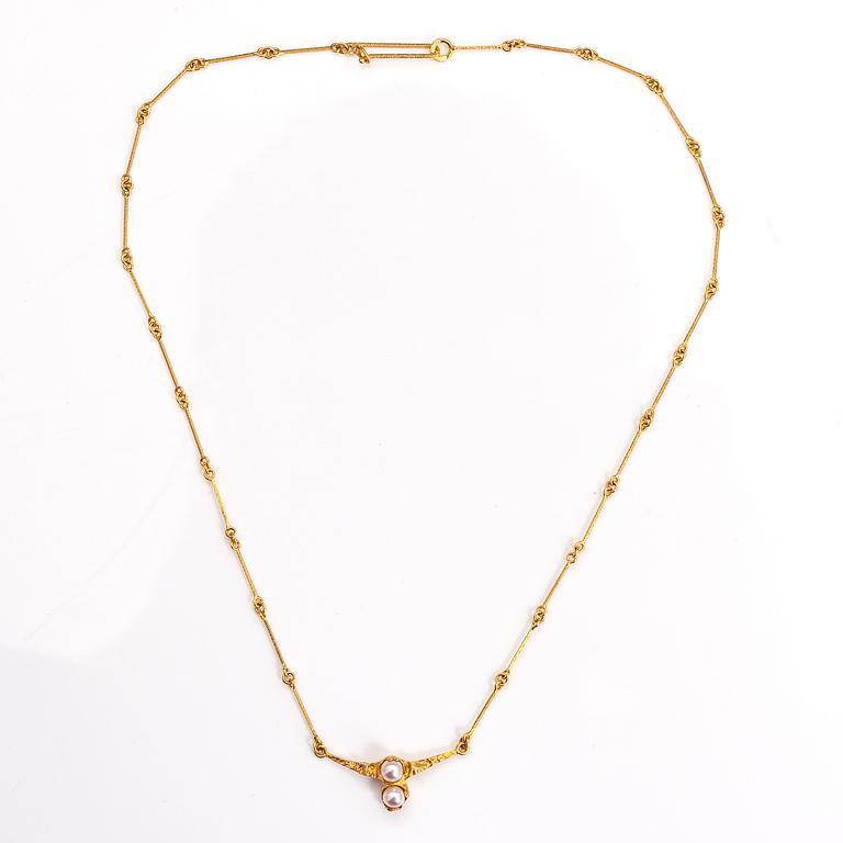 BJÖRN WECKSTRÖM, KAULAKORU "Cheek to cheek", 14K kultaa, viljellyt helmet. Lapponia 1988.