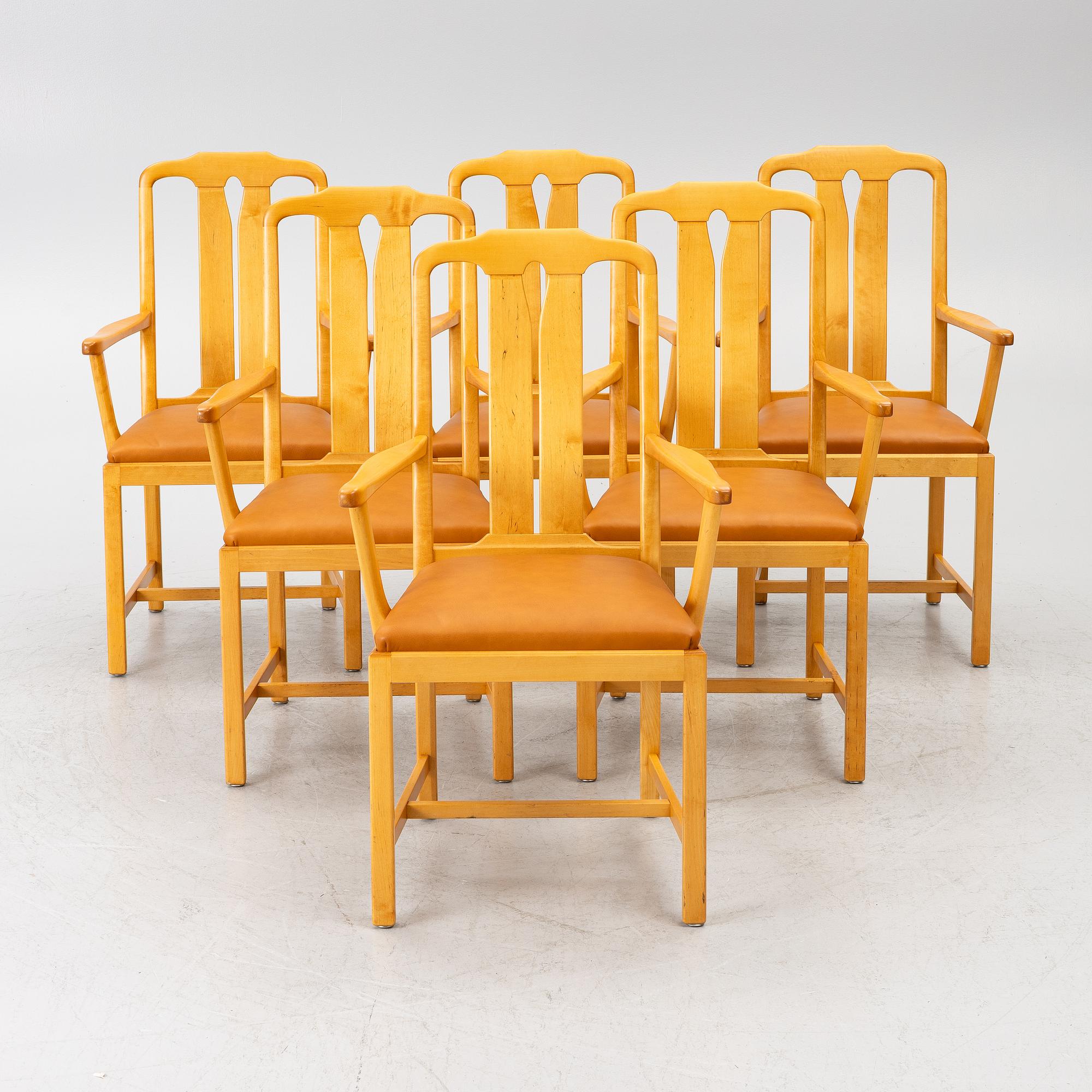 Carl Malmsten, Armchairs, 6 pieces, "Ambassadör", Åfors Möbelfabrik, late 20th century.