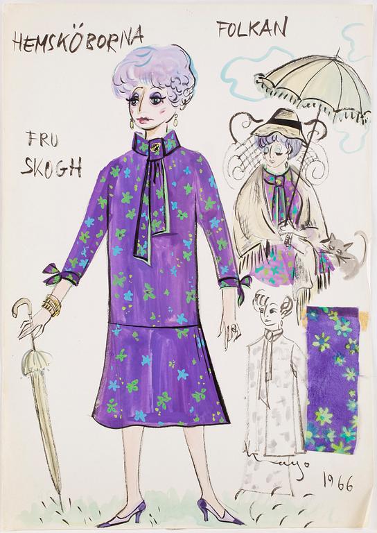 MAX GOLDSTEIN, dräktskisser, teckningar, blyertsskisser, tygprover, ca 30 st, vissa daterade o signerade.