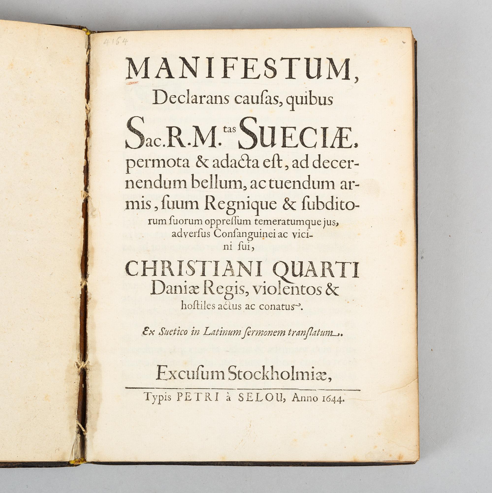 Manifestum, 1644, i samtida skinnband.