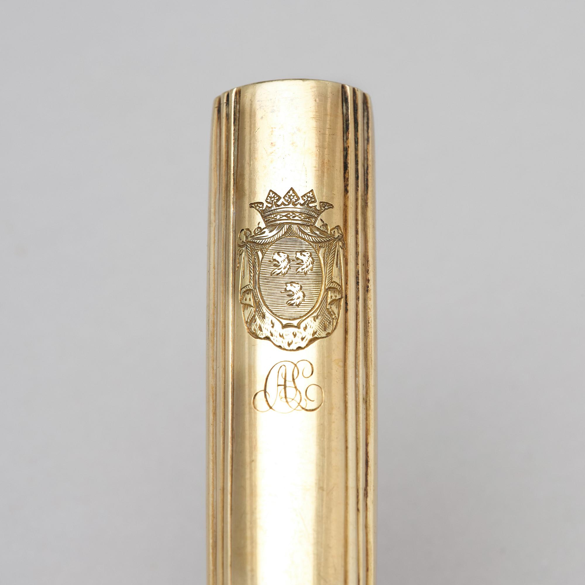 Lewenhauptska besticken, 2 par, sk "couvert" förgyllt silver, Kirstein respektive Büttner, Strasburg  originaletuier.