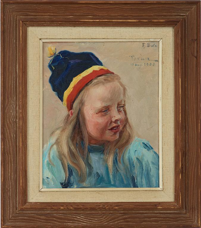FANNY BRATE, olja på pannå, signerad och daterad 13 aug 1900.