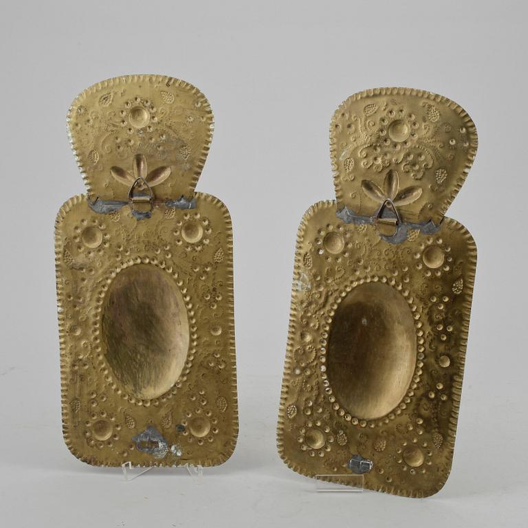 LJUSPLÅTAR, ett par, barockstil, mässing, 1800-tal.