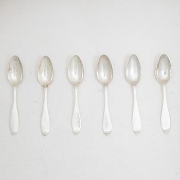 Carl Fredrik Seseman, skedar, 6 st, silver, modell "Rokoko", Arboga 1804-1809.