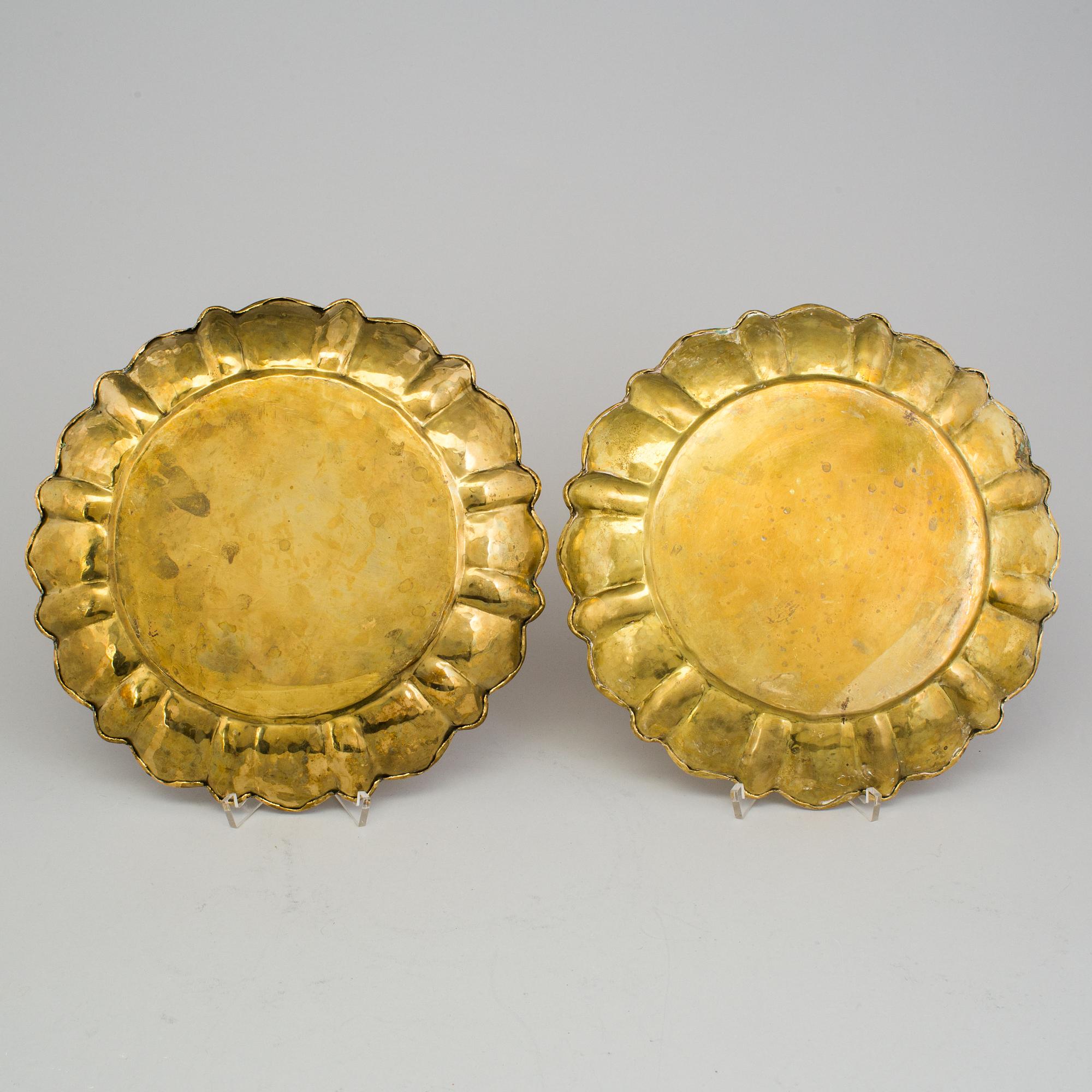LARS HOLMSTRÖM, a pair of brass plates, Arvika, mid 20th century.