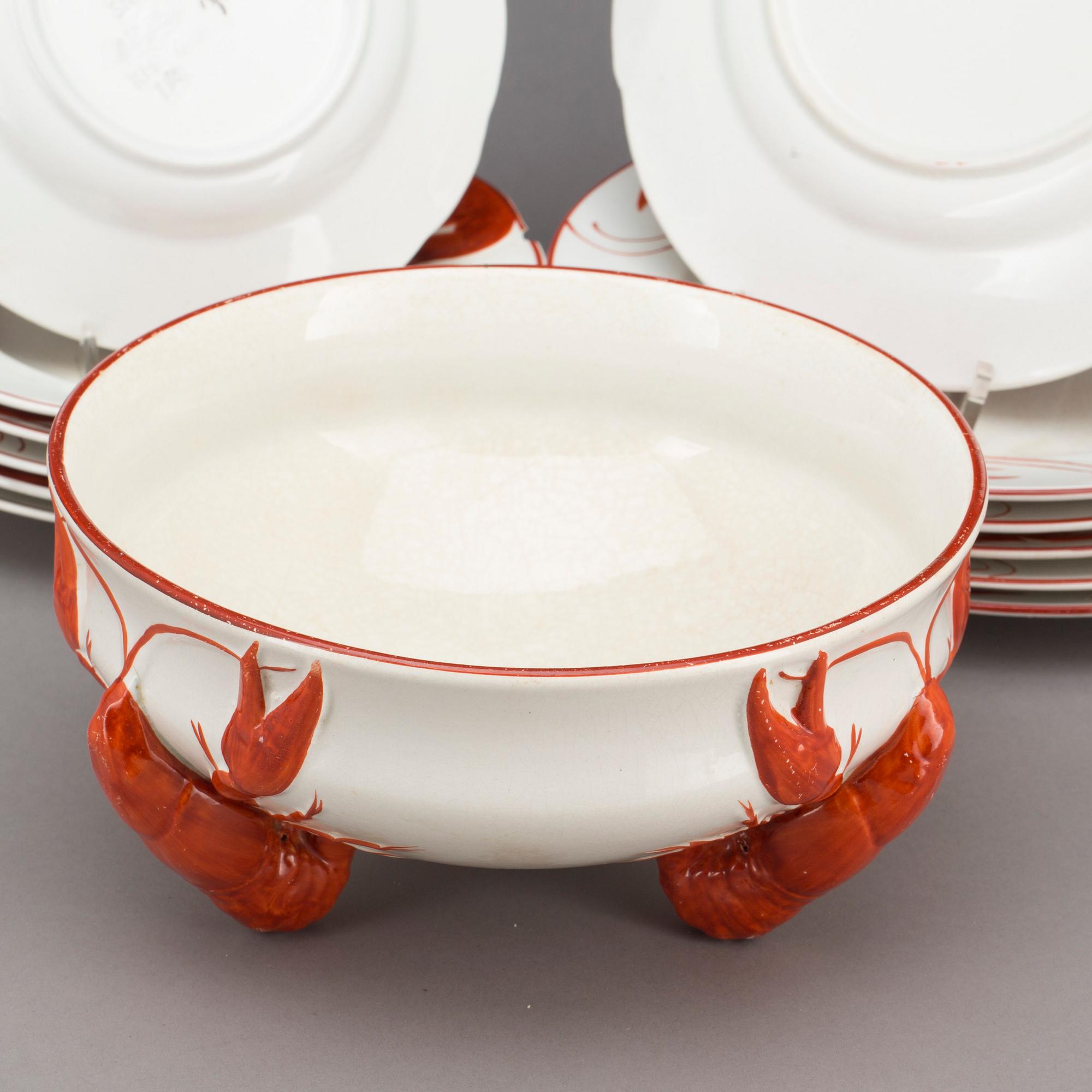 SERVISDELAR, 13 delar, flintgods. Alf Wallander, Kräftservis, Rörstrand. 1900-talets början.