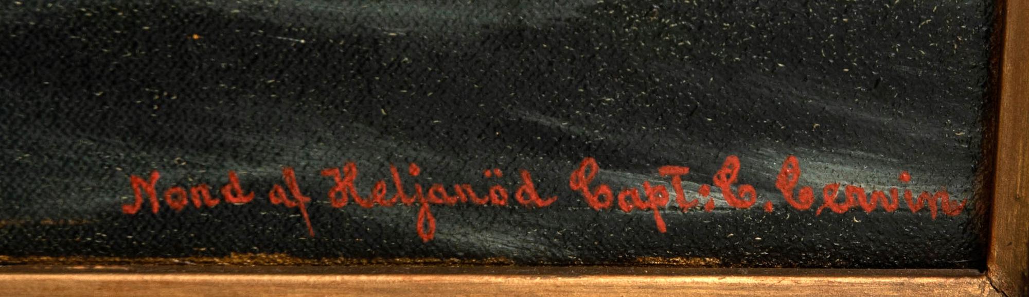 Unknown artist 20th century, Ship portrait "Nord af Heljaröd capt C Cervin".