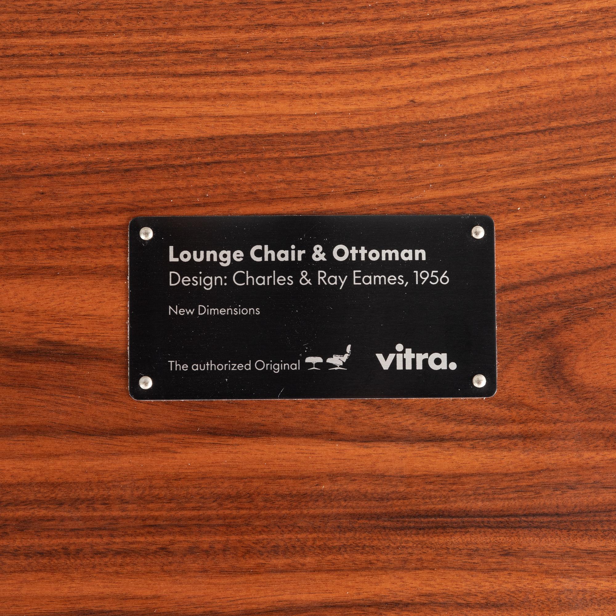 Charles & Ray Eames, Armchair with ottoman, "Lounge chair", Vitra, 21st century.