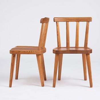 Axel Einar Hjorth, a set of six stained pine 'Utö' chairs, Nordiska Kompaniet, Sweden 1930s.