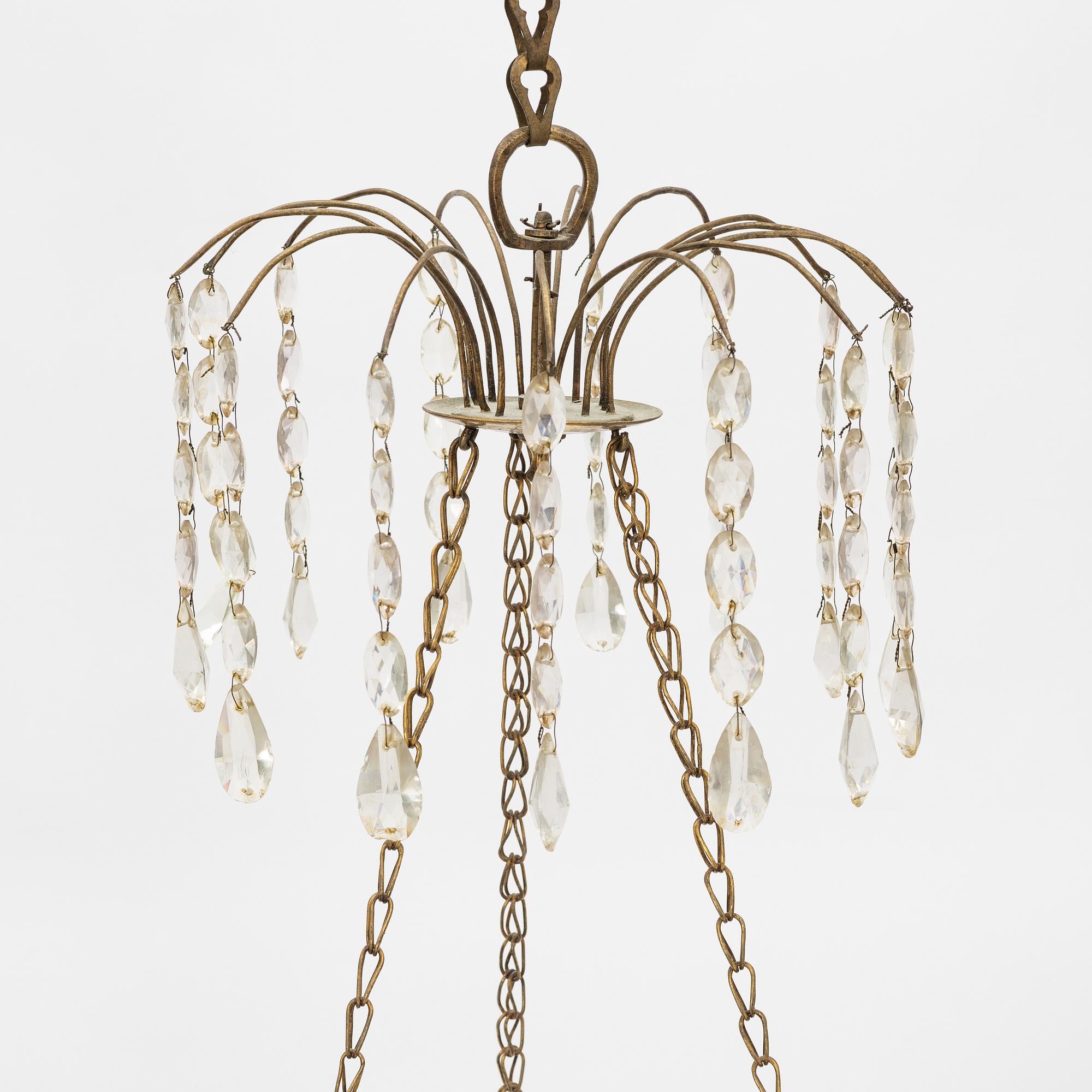 A late Gustavian three-light chandelier, Stockholm, late 18th century.