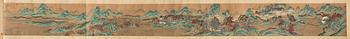 1437. A fine hand scroll landscape painting, copy after Wen Zhengming (1470-1559), late Qing dynasty (1644-1912).