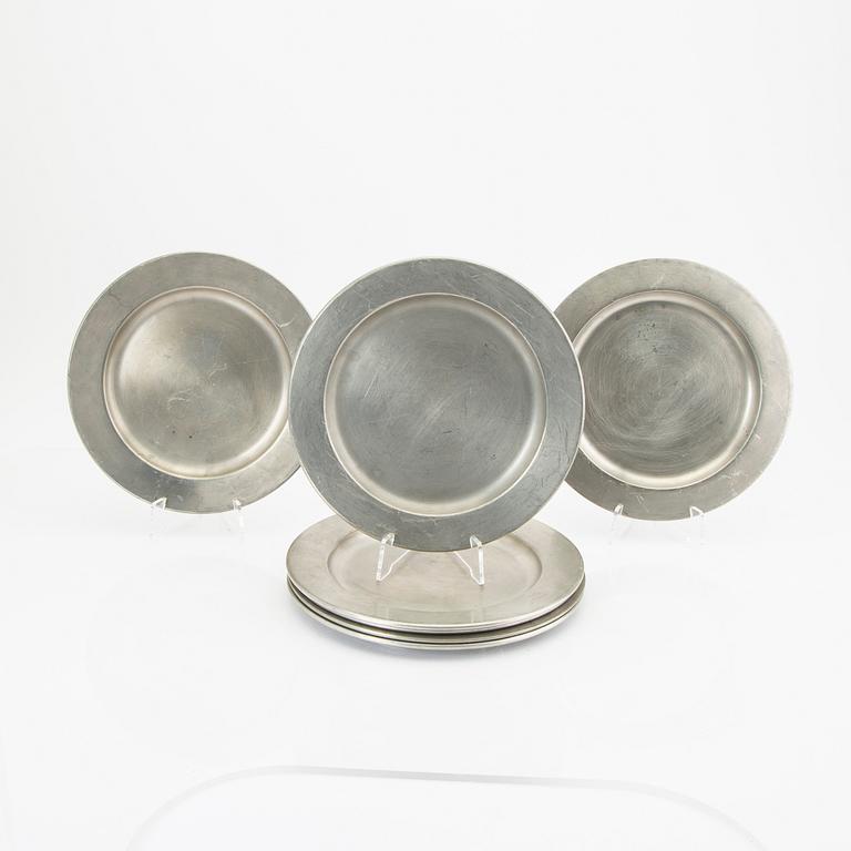 Firma Svenskt Tenn, a set of six pewter plates, Stockholm 1970.