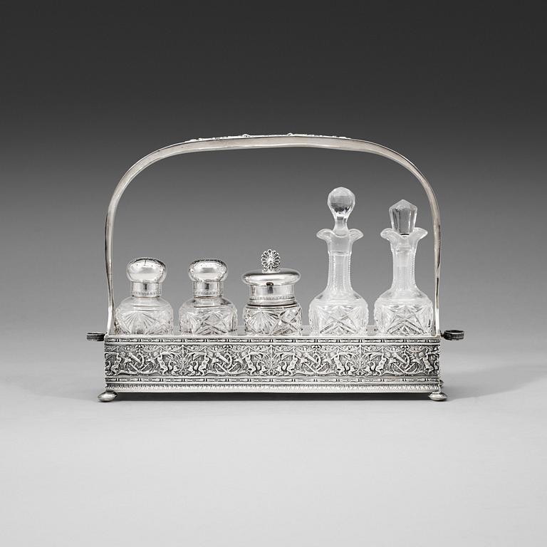 A Russian 20th century silver cruet-set, unidentified makers mark, St Petersburg 1908-1917.